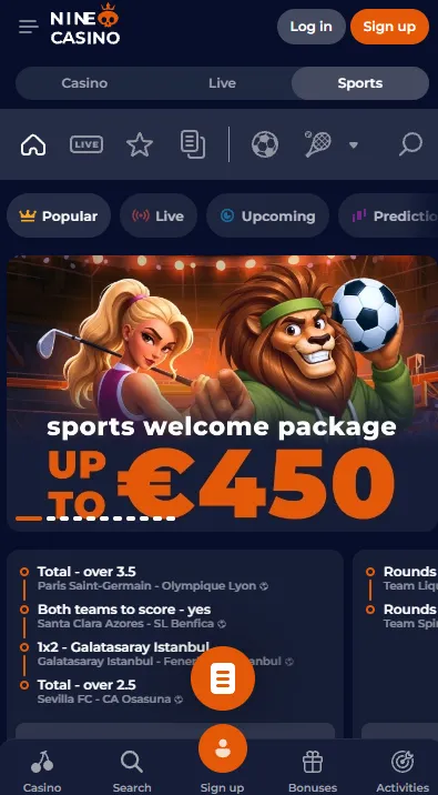 NineCasino account and mobile access information
