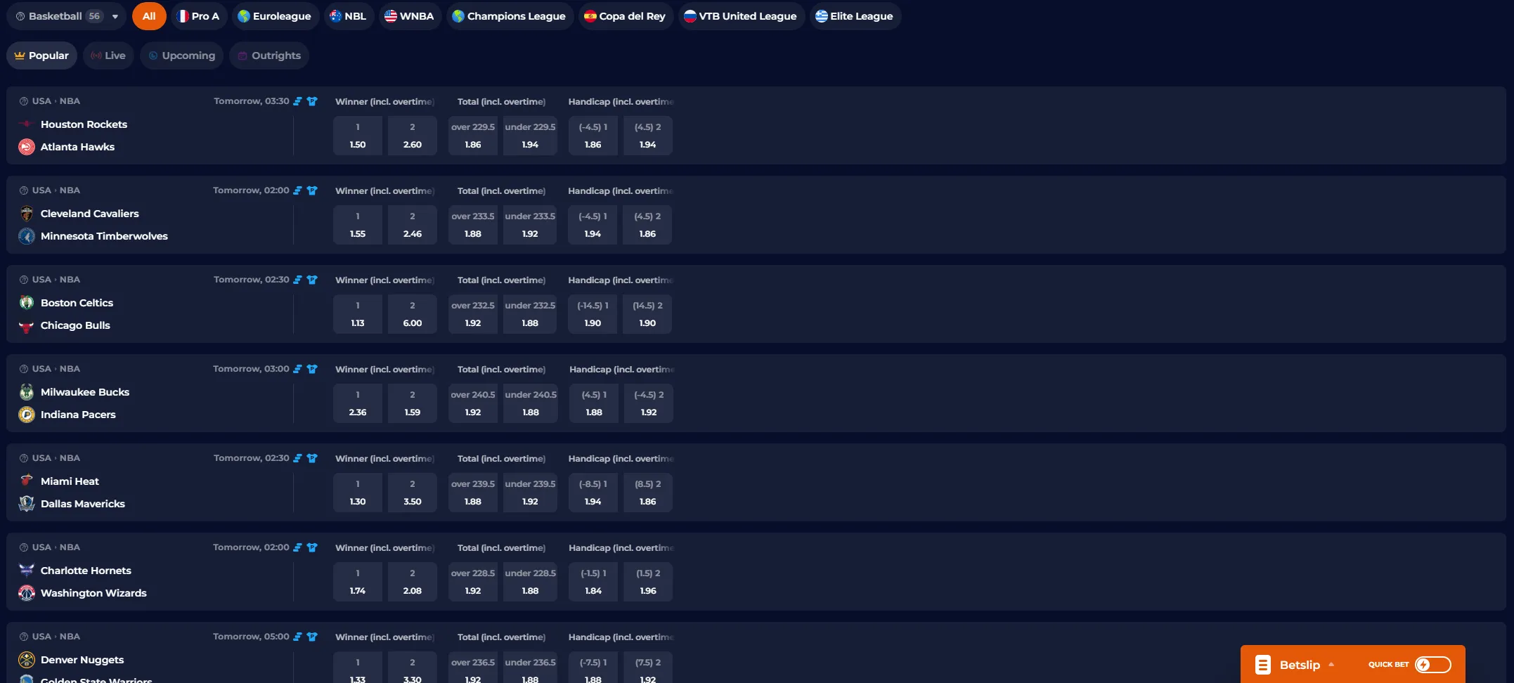 Betting slip beside live sports event markets