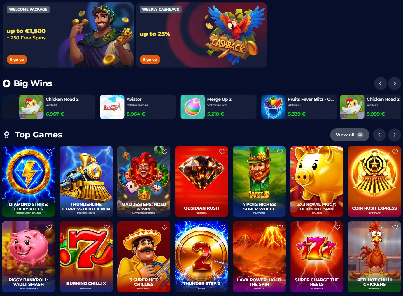 Nine Casino game catalogue