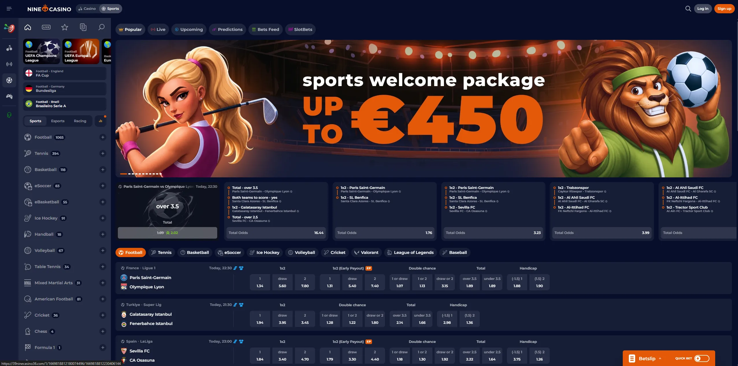 Nine Casino games and navigation