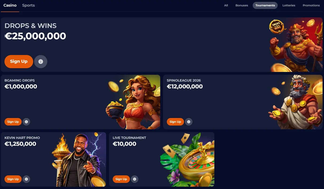 NineCasino tournament prize pool